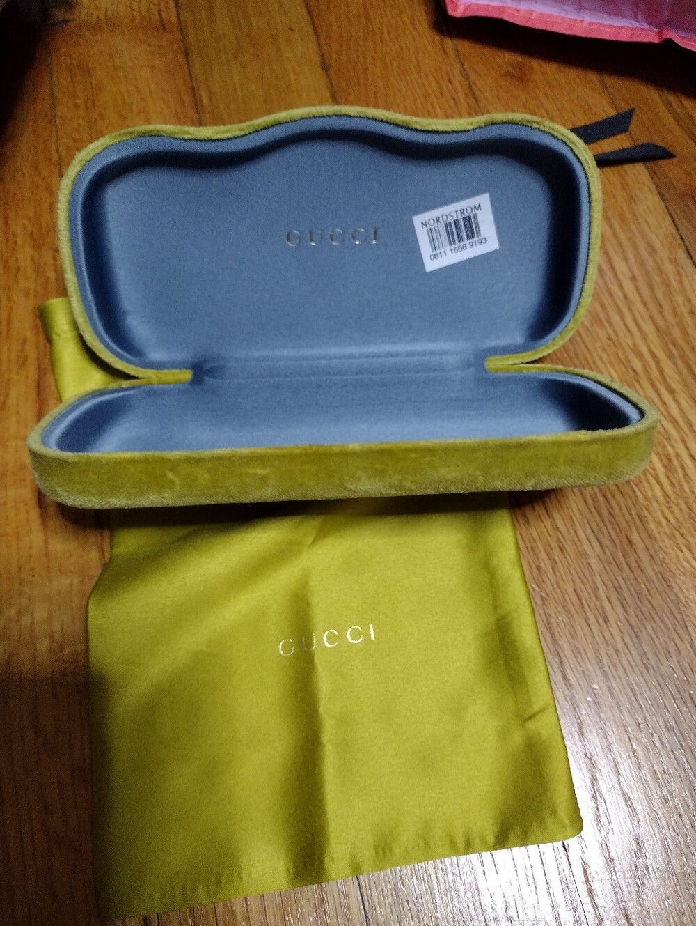 Gucci Chartreuse Velvet Sunglasses Case with Matching Dust Bag